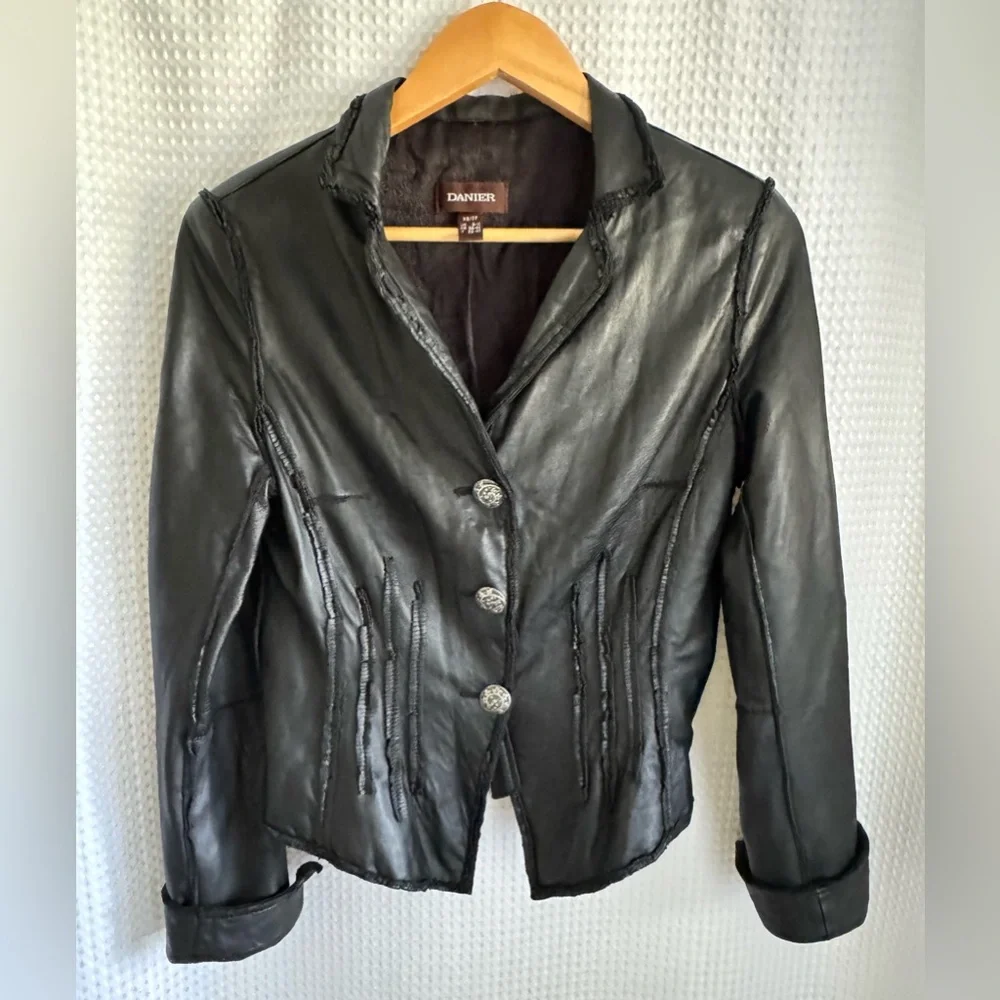 DANIER Y2K black leather Jacket size XS - Picture 2 of 15